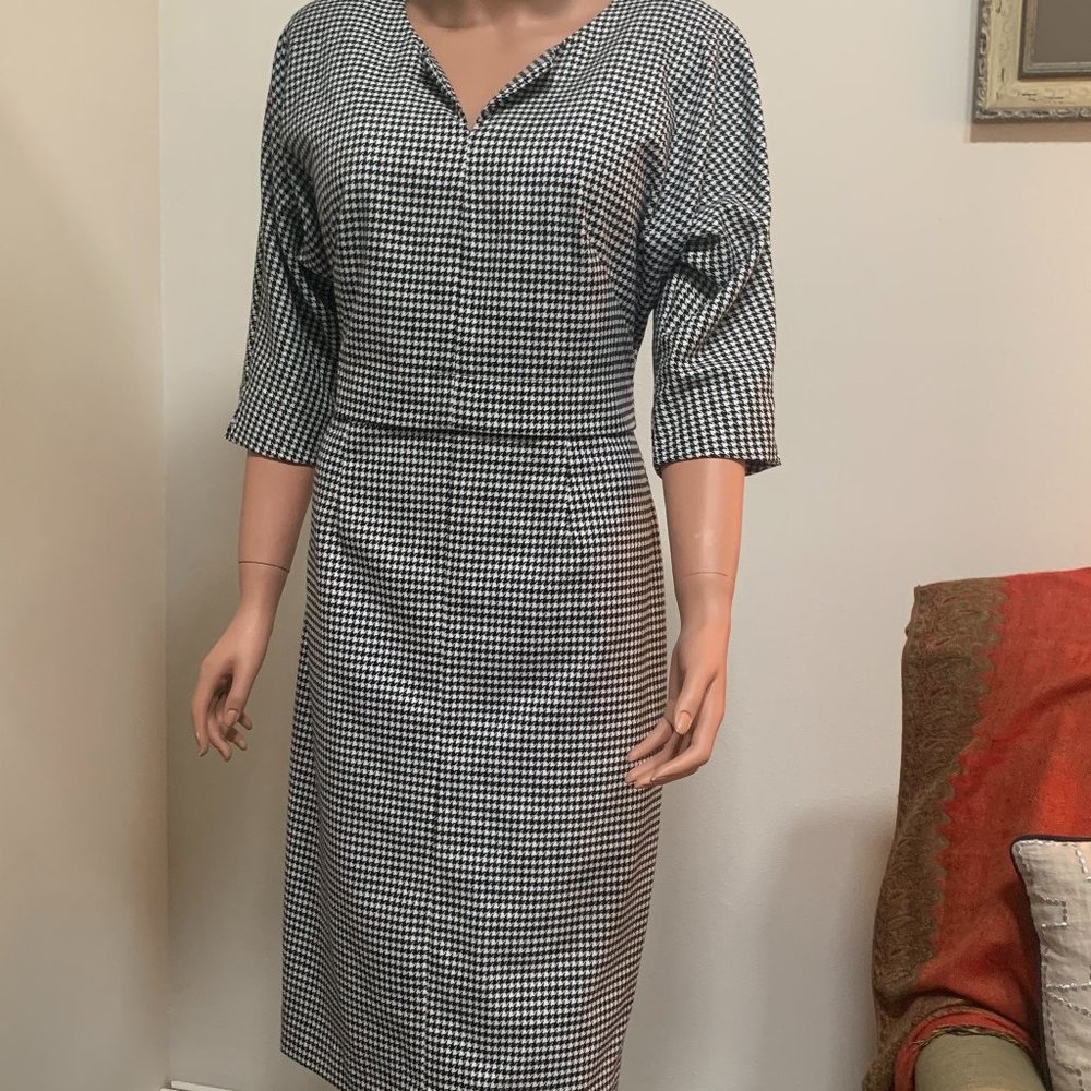 Black Halo b/w houndstooth dress